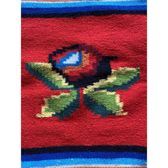 Vintage Handwoven Serape Kilim Rug Runner Wall Hanging. Rose. Wool Blend. Boho. - Picture 4 of 12